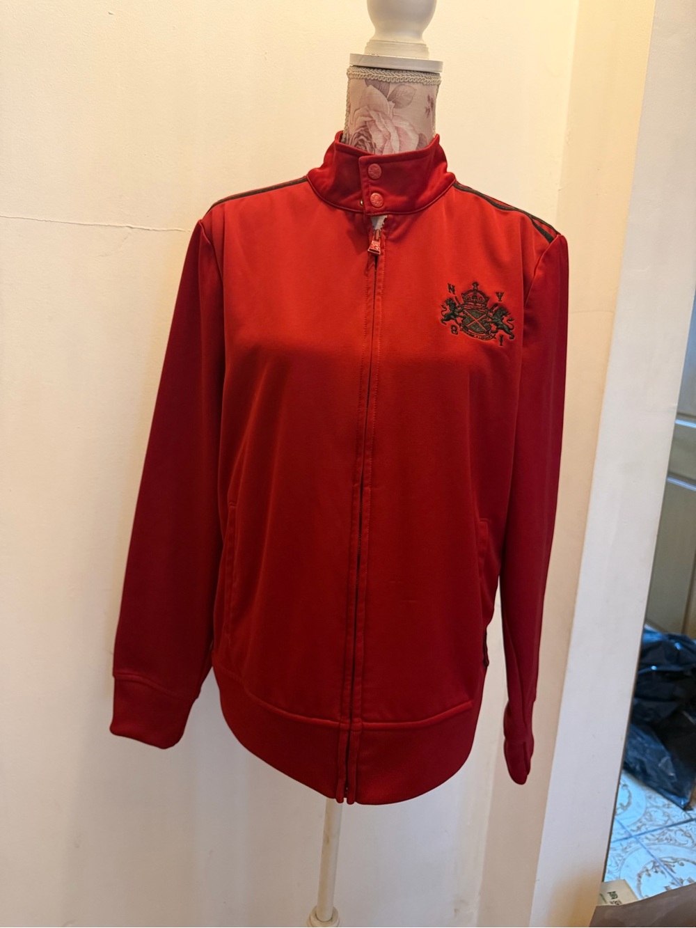 Red Zip-Up Track Jacket with Crest Detail